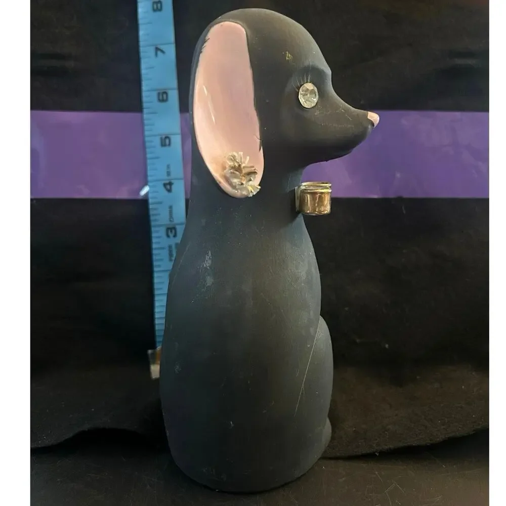 c1950s Dog Bank Matte Black MCM Lefton Japan Spaghetti Ears